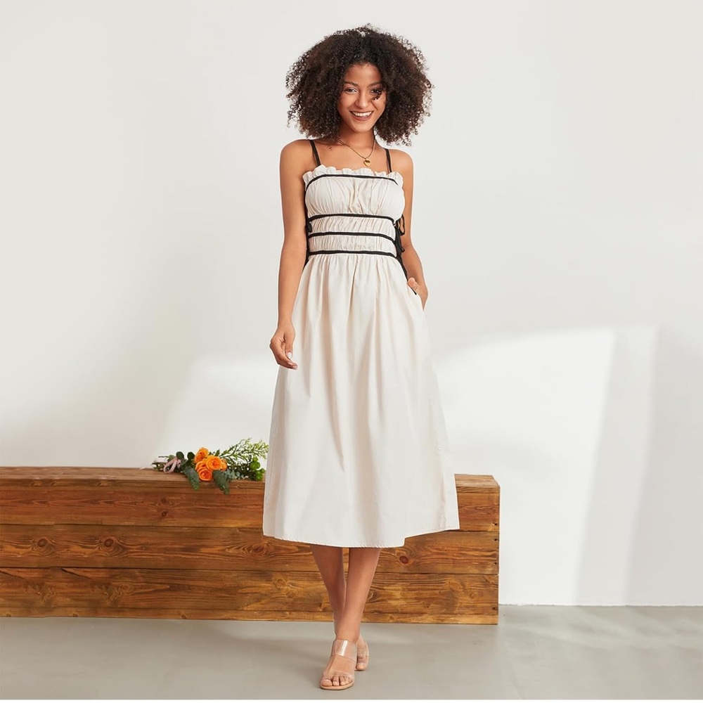 Women’s maxi dress - white with black trim